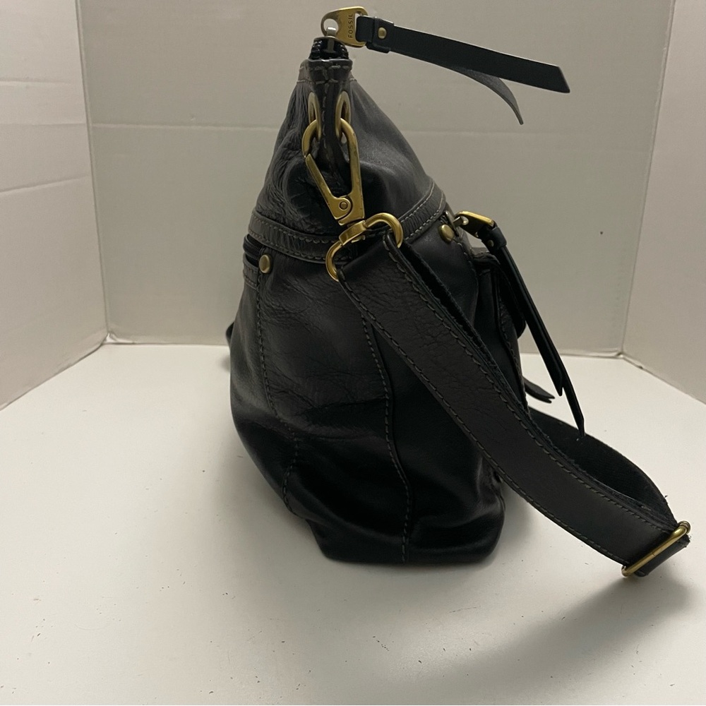 Vintage Fossil Purse Crossbody Leather Pockets Buckle Adjustable Black Bronze - Picture 8 of 16